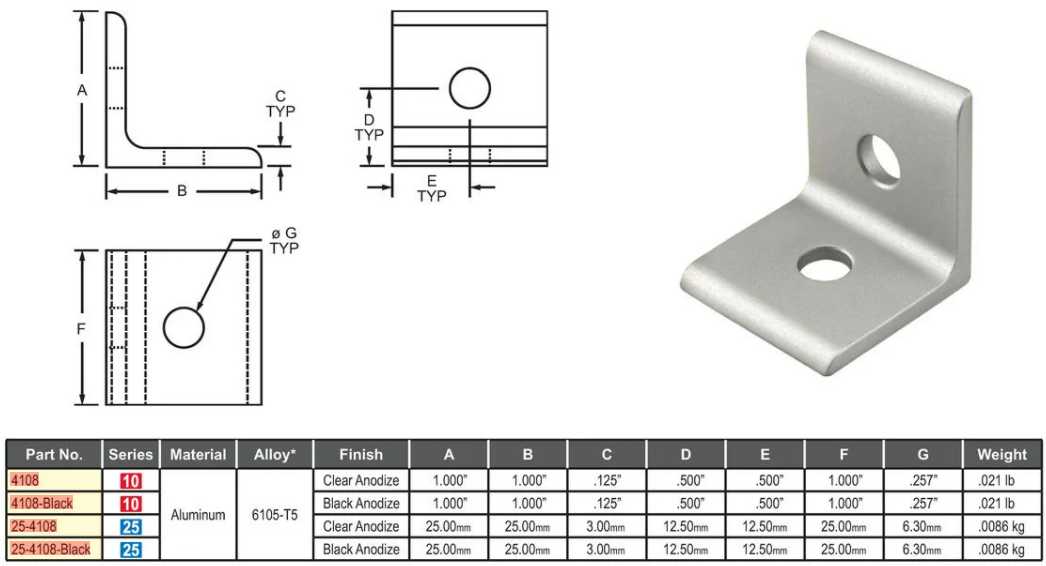 8020 bracket dimensions